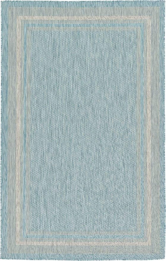 Unique Loom Outdoor Border Collection Area Rug - Soft Border (5' 1" x 8' Rectangle, Aquamarine/ Ivory)
