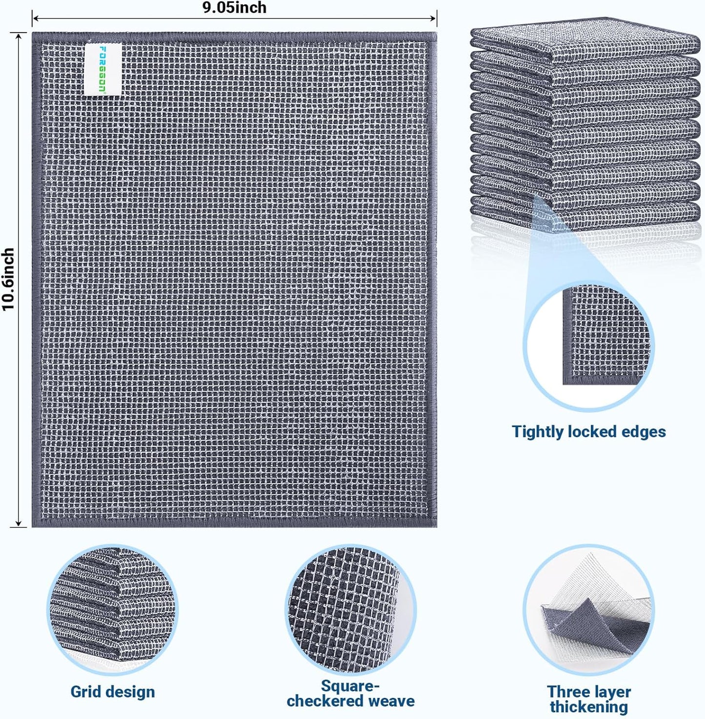 10 Pcs New Upgrade 3-Layer Non Scratch Wire Dishcloth,Wire Dishwashing Rag, Non-Scratch Wire Dishwashing Rags for Wet and Dry, Kitchen Cleaning Dish Rags for Cookware,Sinks, Dishes, Stove