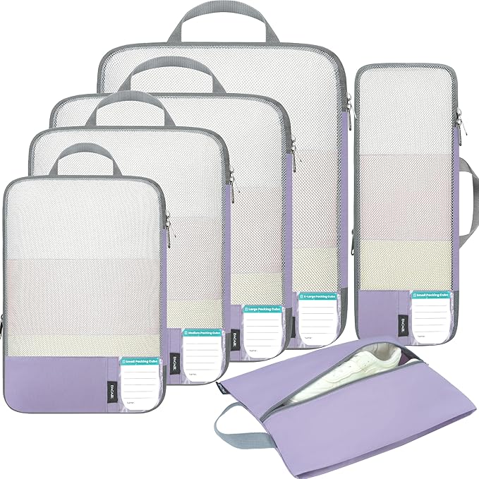 BAGAIL 6 Set/4 Set Lightweight Compression Packing Cubes for Travel, Anti-Tearing Expandable Organizer Bags for Suitcase