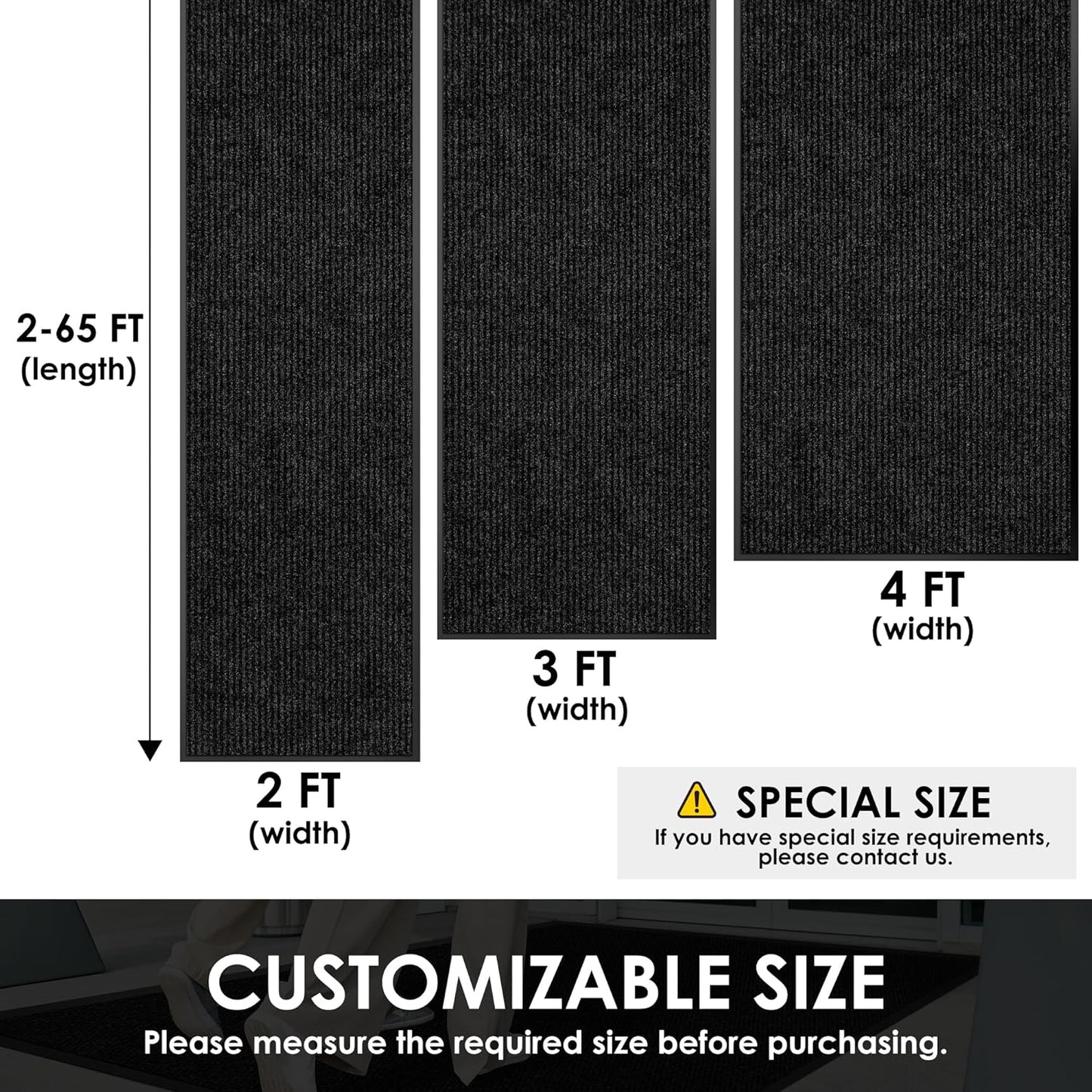 3′ x 57′ Front Door Mat Indoor Outdoor Entrance, Commercial Floor Mat Heavy Duty Dirt Trapper Entryway Doormat, Custom Size Non Slip Rubber Backing Welcome mat, Door Mat for High Traffic Area