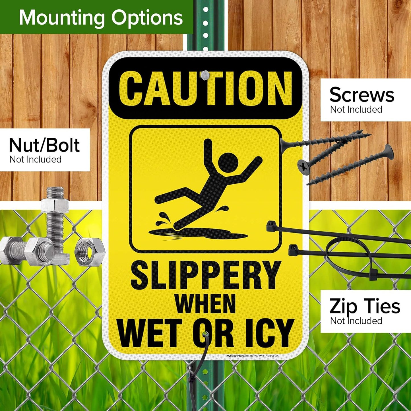 Caution Slippery When Wet Sign or ICY Sign, 12"x18" Aluminum Reflective, Indoor/Outdoor Use, USA MADE By My Sign Center