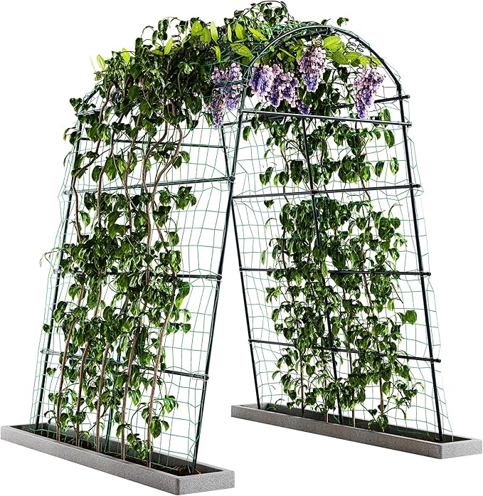 Idzo Garden Arch Trellis, 88in Tall Stainless Steel Tunnel Vegetable Trellis w PE Coating Protect Against Rust, Space-Saving & Durable Cucumber Trellis for Climbing Plants Outdoor, Minimal Maintenance