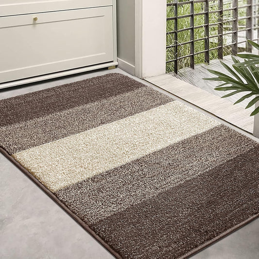 Kitinjoy Indoor Outdoor Door Mat, 36x24 Non-Slip Absorbent Dirt Trapper, Low-Profile Washable Inside Entrance Front Floor Mat, Sturdy Soft Entry Doormats for Entryway, Light Brown