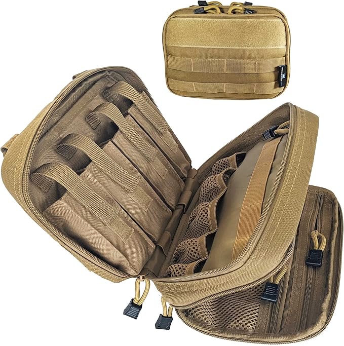 EPG Tactical EDC Organizer, Molle Utility Pouch - First Aid, Modular Survival Bag, Large Tan