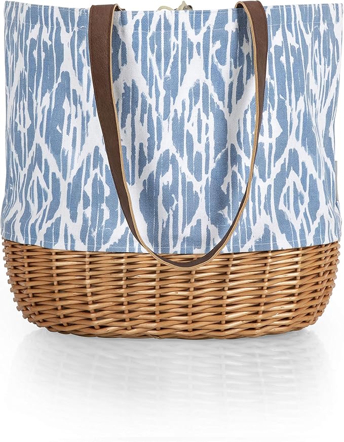PICNIC TIME Coronado Canvas and Willow Basket Tote, Picnic Tote Bag, Beach Tote