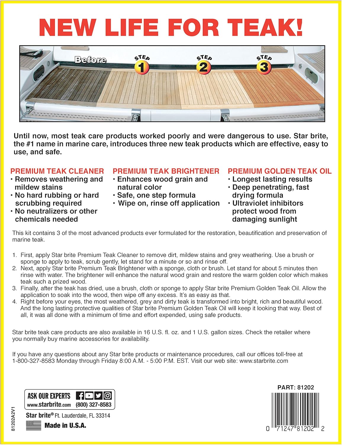 STAR BRITE Teak Kit - Restore Decks, Patio, Outdoor Furniture, Boats & Fine Wood - Marine Grade Teak Cleaner & Brightener Set With Premium Golden Teak Oil Finish - Renew, Refinish & Protect (081202)