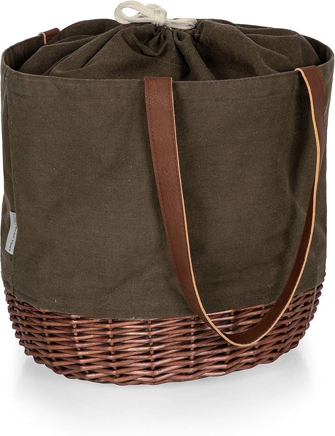 PICNIC TIME Coronado Canvas and Willow Basket Tote, Picnic Tote Bag, Beach Tote