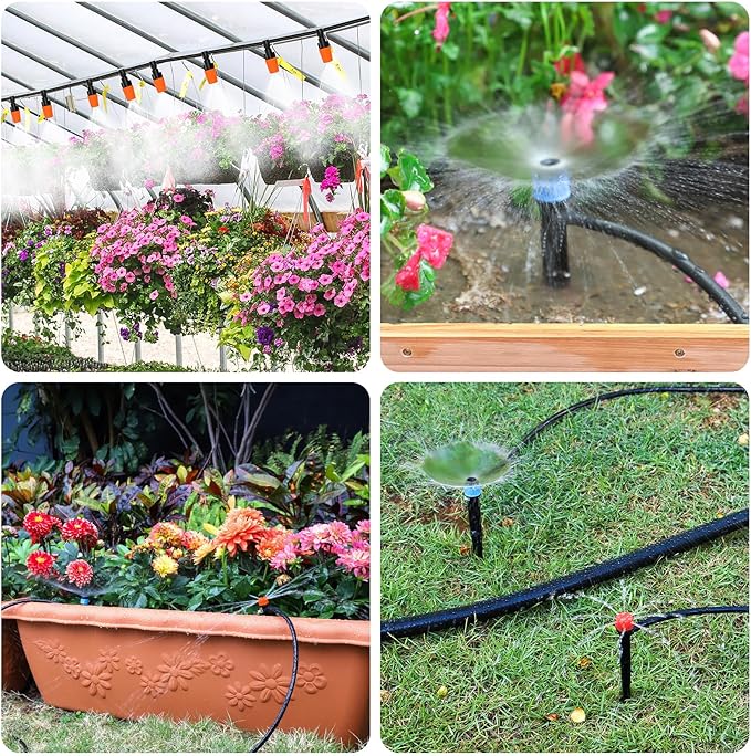 MIXC 226FT Greenhouse Micro Drip Irrigation Kit, Automatic Patio Plant Watering System with 1/4" & 1/2" Tubing, Adjustable Nozzles, Emitters, & Barbed Fittings for Efficient Irrigation