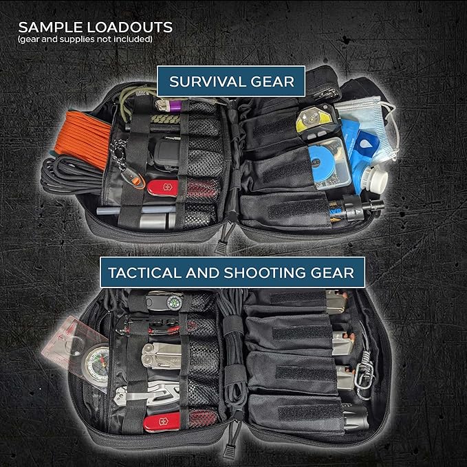 EPG Tactical Molle EDC Organizer - Large Black Modular Survival Bag with First Aid Pouch