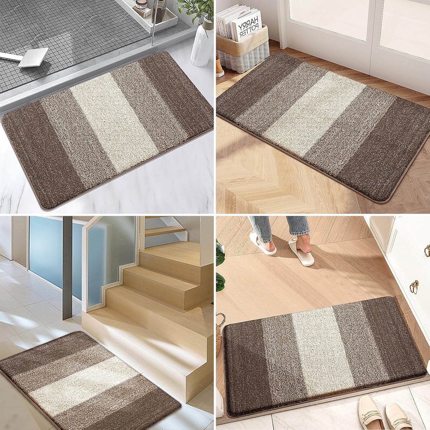 Kitinjoy Indoor Outdoor Door Mat, 71x47 Non-Slip Absorbent Dirt Trapper, Low-Profile Washable Inside Entrance Front Floor Mat, Sturdy Soft Entry Doormats for Entryway, Light Brown