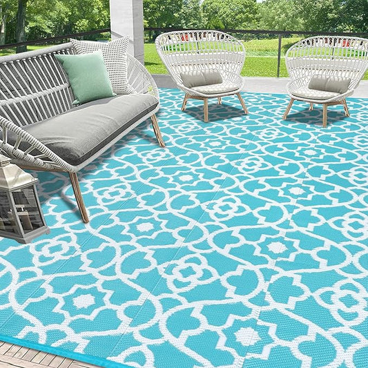 HEBE Outdoor Rug Waterproof 9x18, Plastic Straw Rug Camping Rug, Reversible Outdoor Patio Rugs RV Mat Clearance, Indoor Outside Floor Carpet for Porch,Deck,Camper,Balcony,Backyard