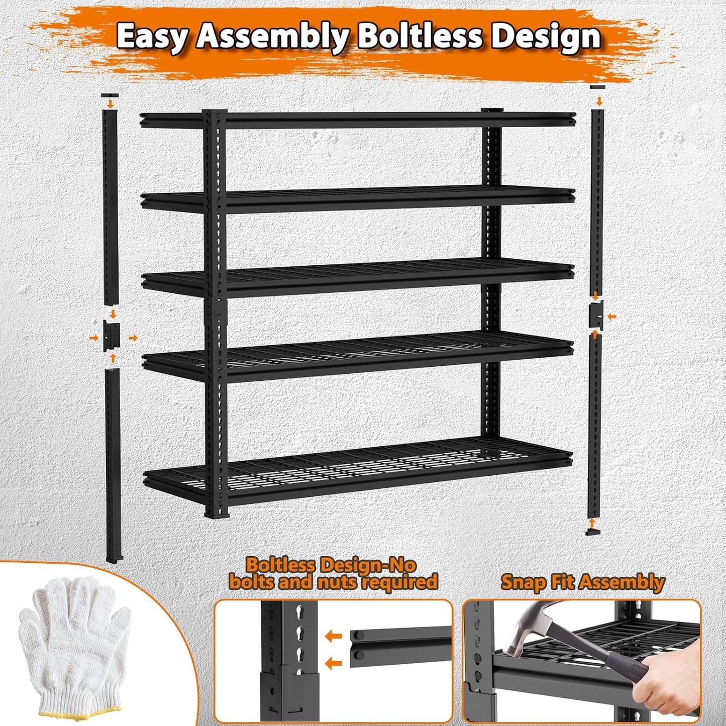 Storage Shelves Heavy Duty, 4 PCS 36"L x 16"W x 72"H Garage Wire Shelving Unit Loads 2400LBS, 5-tier Adjustable Metal Industrial Utility Shelf Rack for Kitchen, Laundry, Pantry, Warehouse, Basement