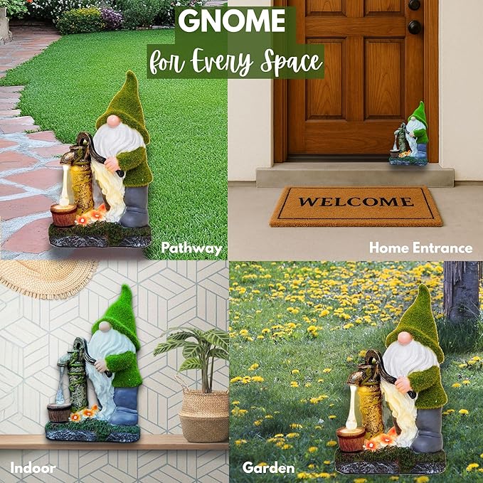 Water Pump Gnome Decorations for Yard/Lawn/Patio/Deck Outdoors Decor – Weatherproof Garden Statue – Fun Spring Summer Charming Gnomes Gifts for Women (Forest Green) and home - Fall Deals/Clearance