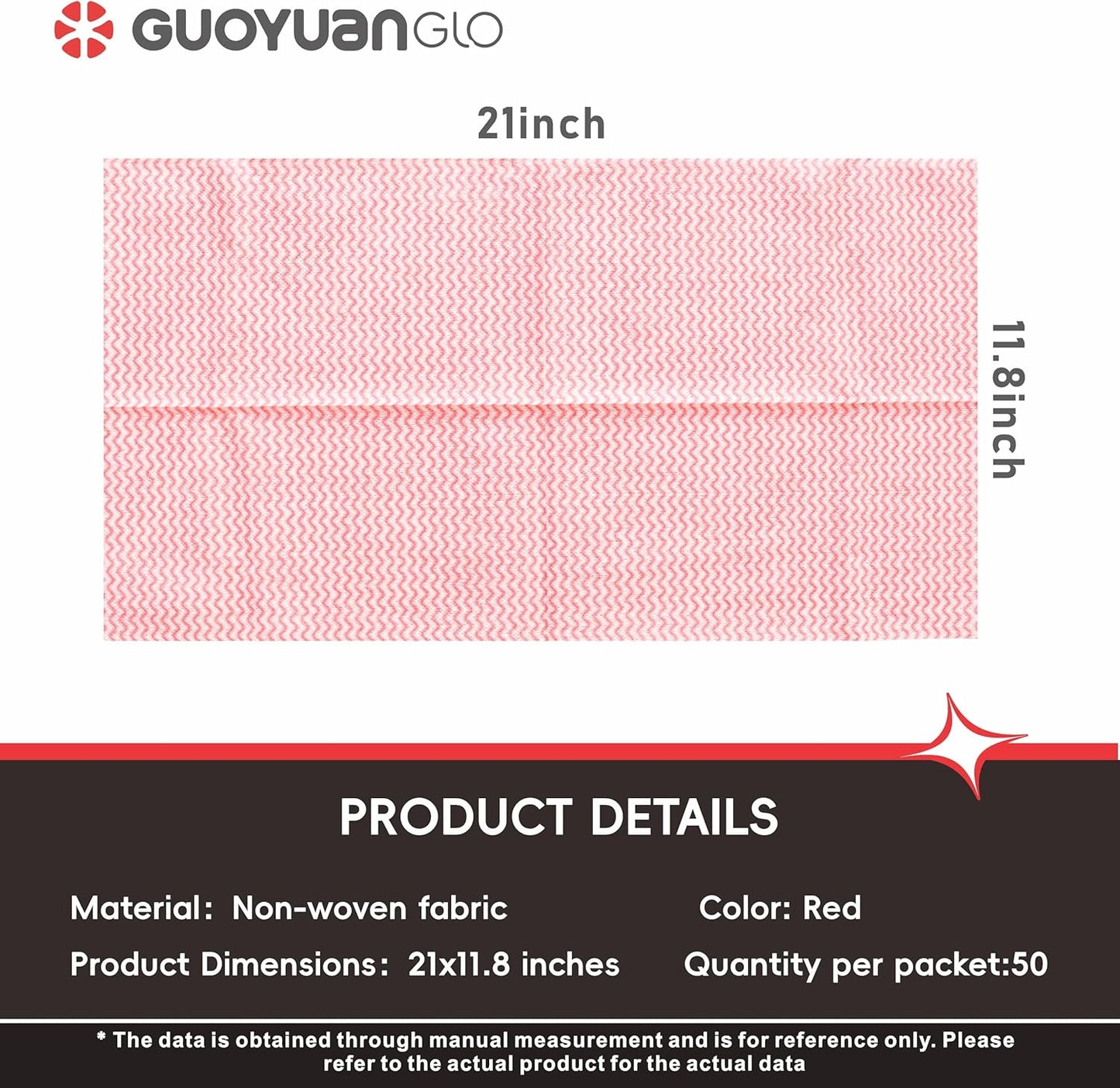 Disposable Dish Cloths Disposable Cleaning Towels Heavy Duty Reusable Cleaning Cloths Dish Rags for Kitchen,11.8 x 21 inches - 50 Counts/Pack,Red