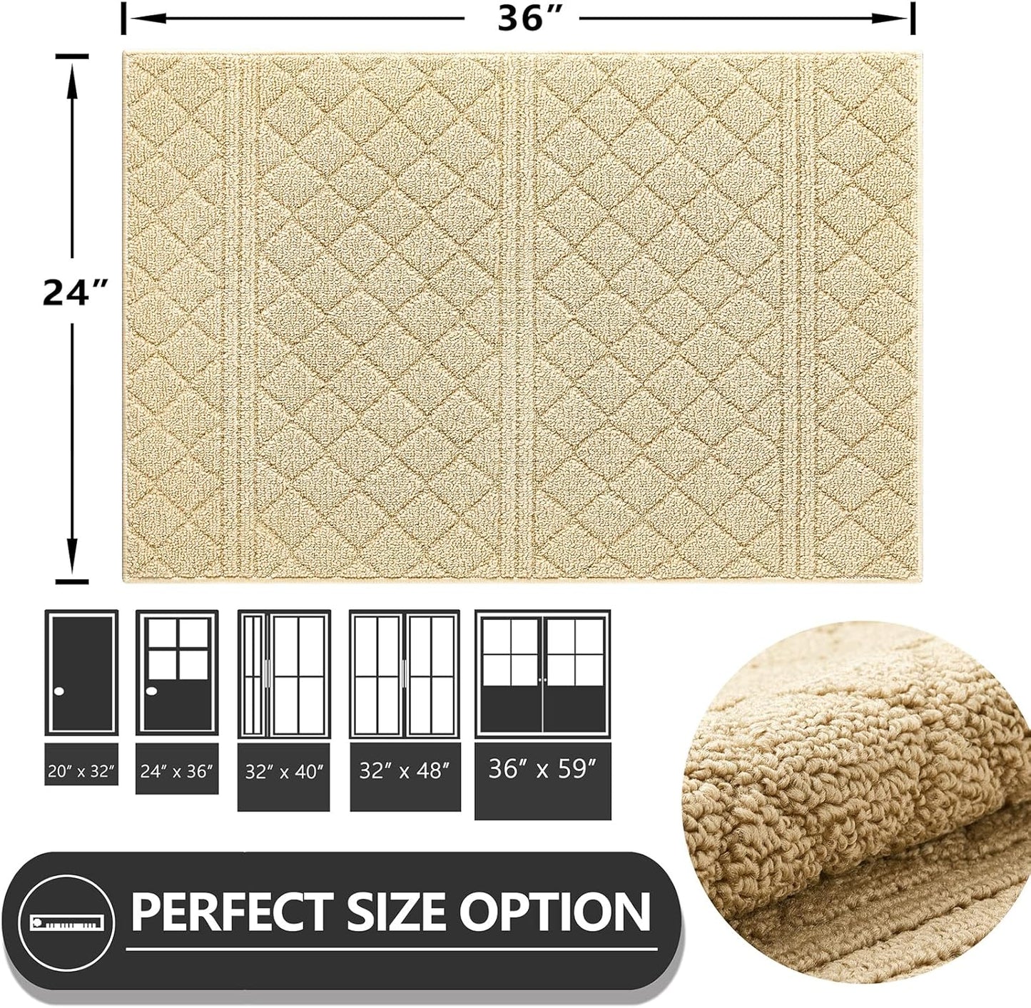 REFETONE Indoor Doormat, Front Back Door Mat 24"x36" Absorbent Rubber Backing Non Slip Door Mats, Low-Profile Resist Dirt Entrance Rugs, Machine Washable Door Rug Inside Floor Mat for Entryway, Golden