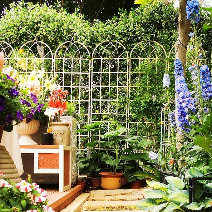 2 Pack Metal Garden Trellis 86.7" H Cream White Garden Fence Rustproof Trellis for Climbing Plants Support Roses Flower Outdoor Lawn, White Tall