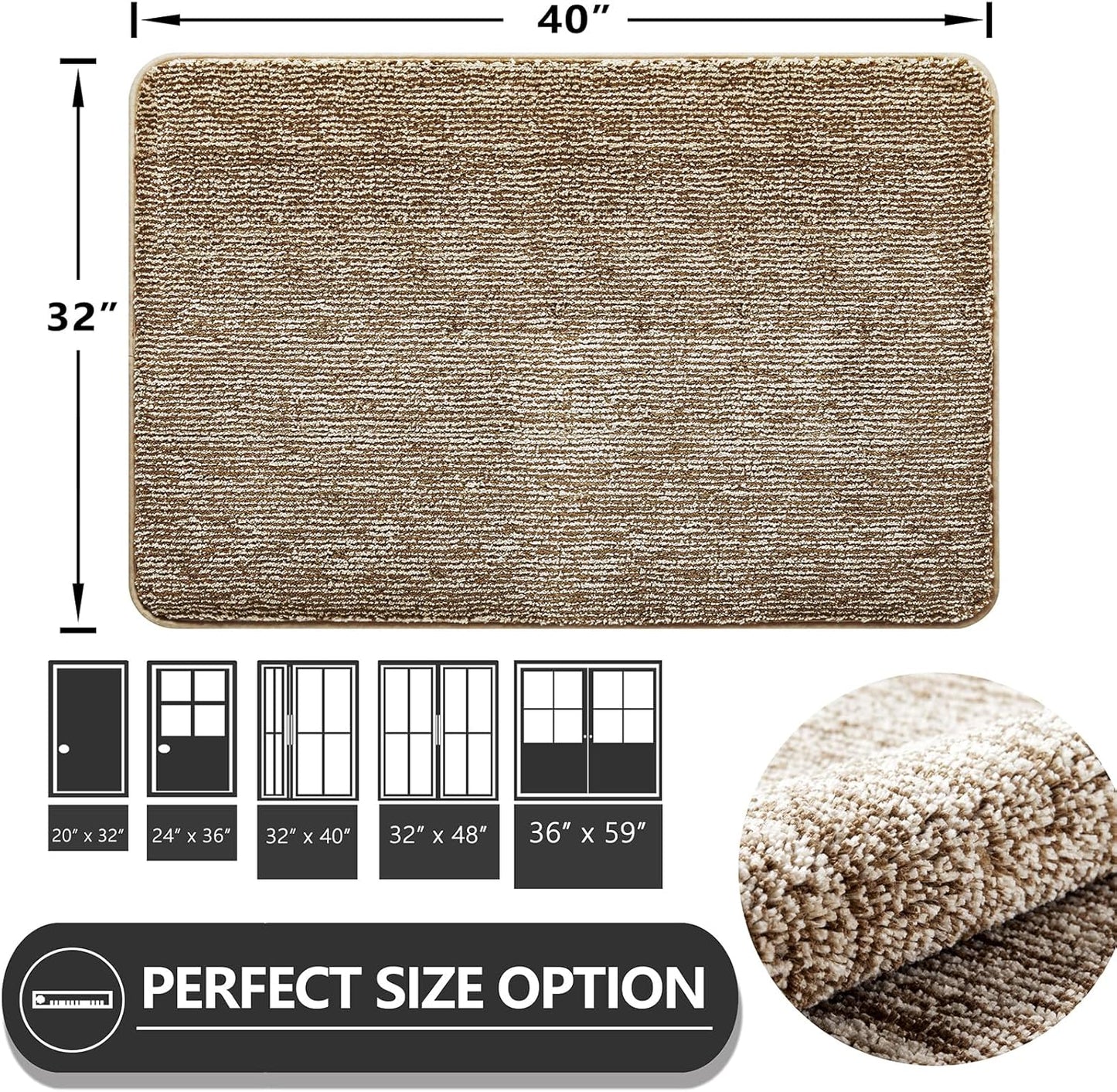REFETONE Indoor Doormat, Front Door Mat 32"x40" Absorbent Rubber Backing Non Slip Back Door Mats, Washable Low-Profile Inside Floor Mat Door Rugs for Entryway, Resist Dirt Mud Mat for Dogs, Coffee