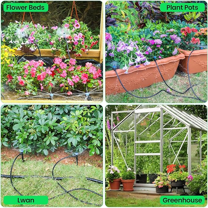 MIXC Drip Irrigation System,Quick Connector Garden Watering System Automatic Sprinkler System Kit for Lawn Raised Bed Greenhouse Plant Watering System (16FT Main Tube+ 79FT 1/4'' Tube)