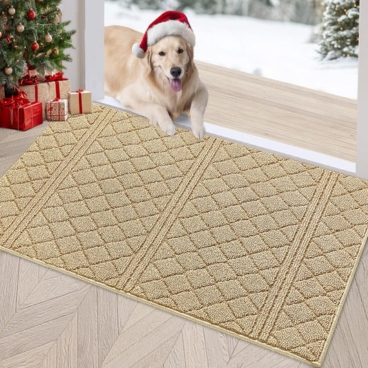 REFETONE Indoor Doormat, Front Back Door Mat 32"x40" Absorbent Rubber Backing Non Slip Door Mats, Low-Profile Resist Dirt Entrance Rugs, Machine Washable Door Rug Inside Floor Mat for Entryway, Beige