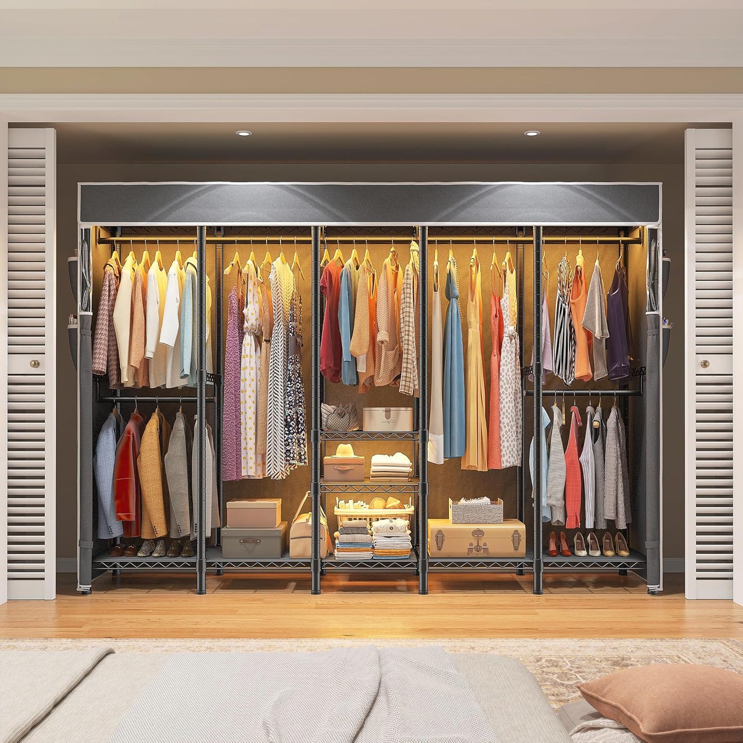 Raybee 90.6" W Clothes Rack with Cover Heavy Duty Clothing Rack with Cover Loads 1200LBS Freestanding Garment Rack for Bedroom, Black