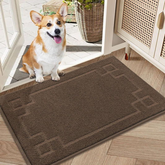 BEQHAUSE Door Mat 20" x 32", Non-Slip Door Mats Indoor Entryway Rugs Washable Low-Profile Absorbent and Stain Resist Floor Mats, Dog Door Mat for Front Back Door, Muddy Wet Shoes & Paws, Brown