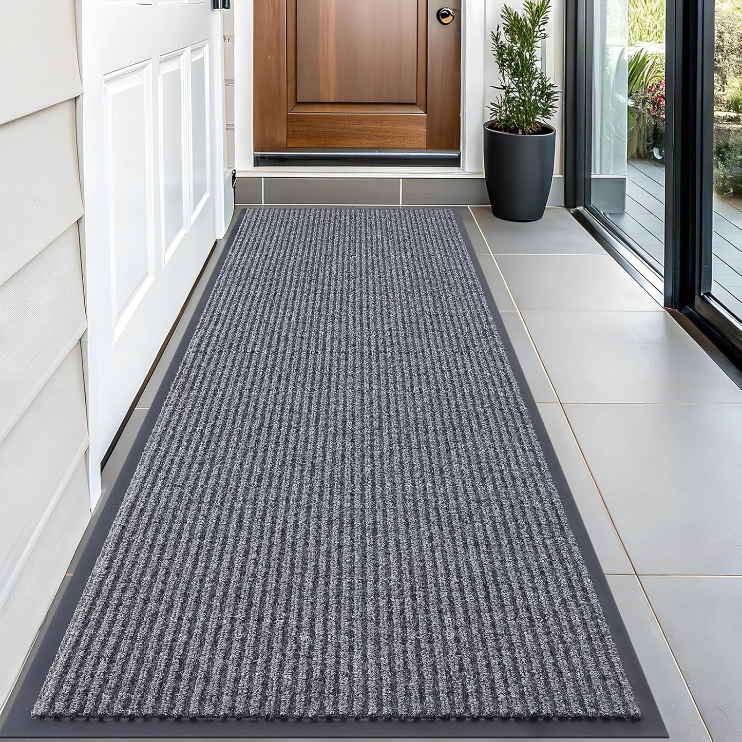 OLANLY Front Door Mat Indoor Outdoor Entrance, Waterproof Heavy Duty Doormat, Fade Resistant, Low Profile, Easy Clean Patio Porch Welcome Floor Mats for Entry, 59x23, Grey