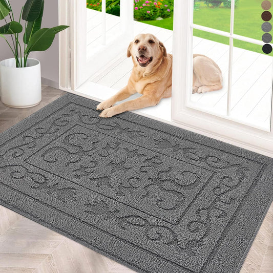 FONEYI Indoor Door Mat 32" x 40", Dirt Trapper Door Mats Non-Slip Entryway Rugs Washable, Absorbent Resist Dirt Welcome Mat, Low Profile Inside Floor Mats for Front Back Door and Entryway, Grey