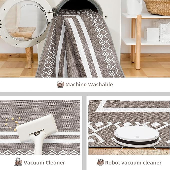 Outdoor Patio Rug, Outside Rectangular Carpet, Moroccan Geometric Rugs, Washable Large Indoor Outdoor Rug 8x10 Mats for RV, Picnic, Backyard, Deck, Balcony, Porch, Beach