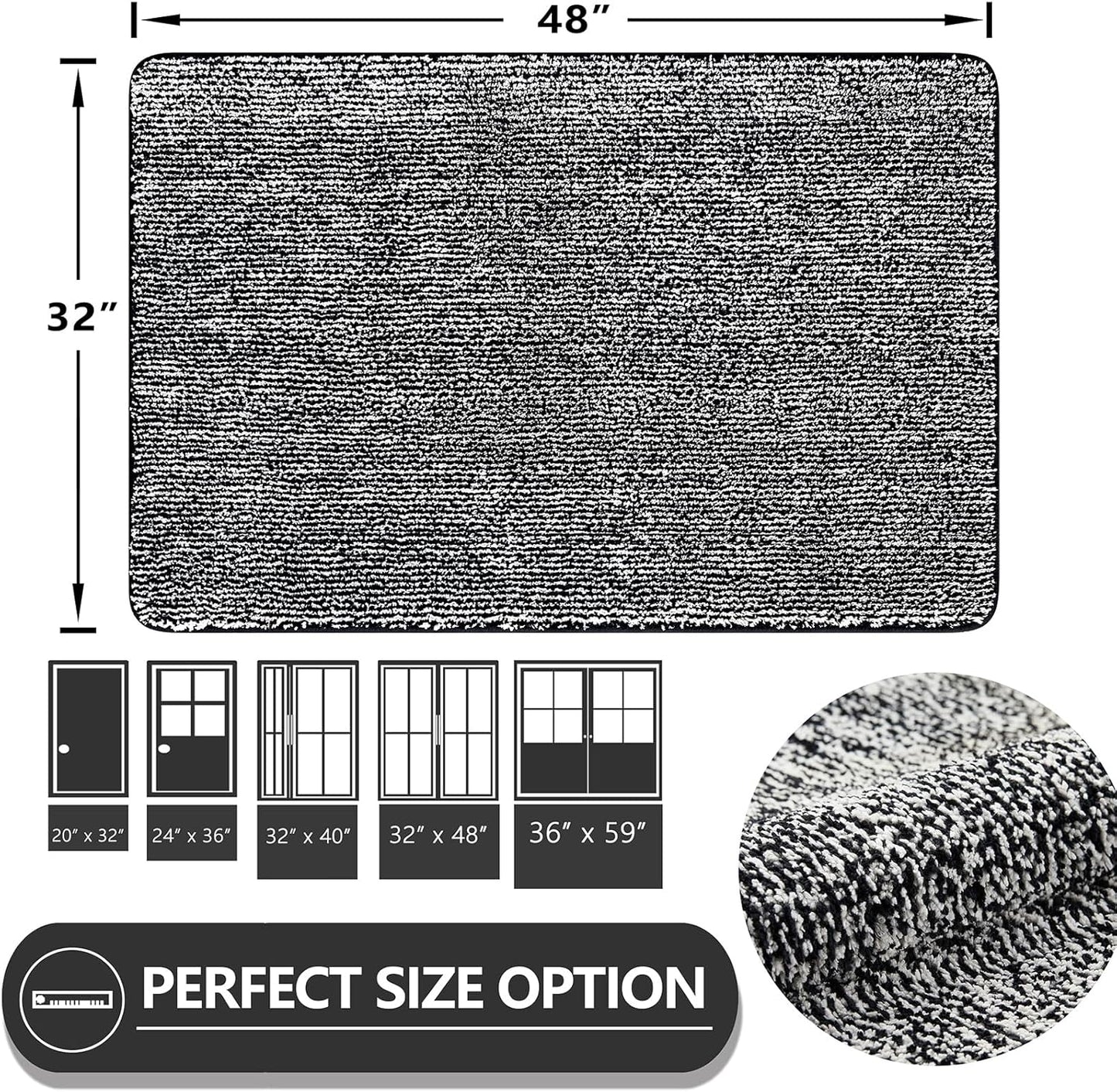 REFETONE Indoor Doormat, Front Door Mat 32"x48" Absorbent Rubber Backing Non Slip Back Door Mats, Washable Low-Profile Inside Floor Mat Door Rugs for Entryway, Resist Dirt Mud Mat for Dogs, Black
