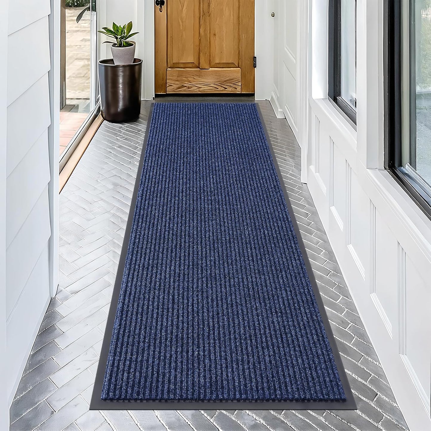 OLANLY Front Door Mat Indoor Outdoor Entrance, Waterproof Heavy Duty Doormat, Fade Resistant, Low Profile, Easy Clean Patio Porch Welcome Floor Mats for Entry, 71x23, Blue