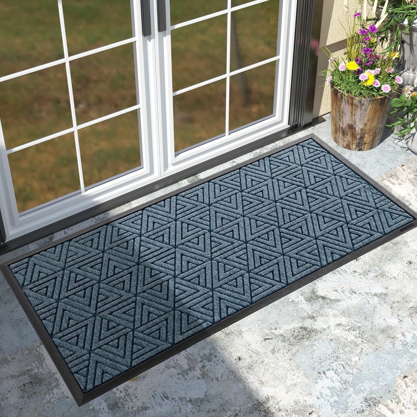 Yimobra Large Door Mat 47x24, All-Weather Waterproof Non-Slip Welcome Matt Outdoor, Heavy Duty Non Slip Doormat for Entryway for Patio and Garage Indoor, Easy Clean, Mix Blue