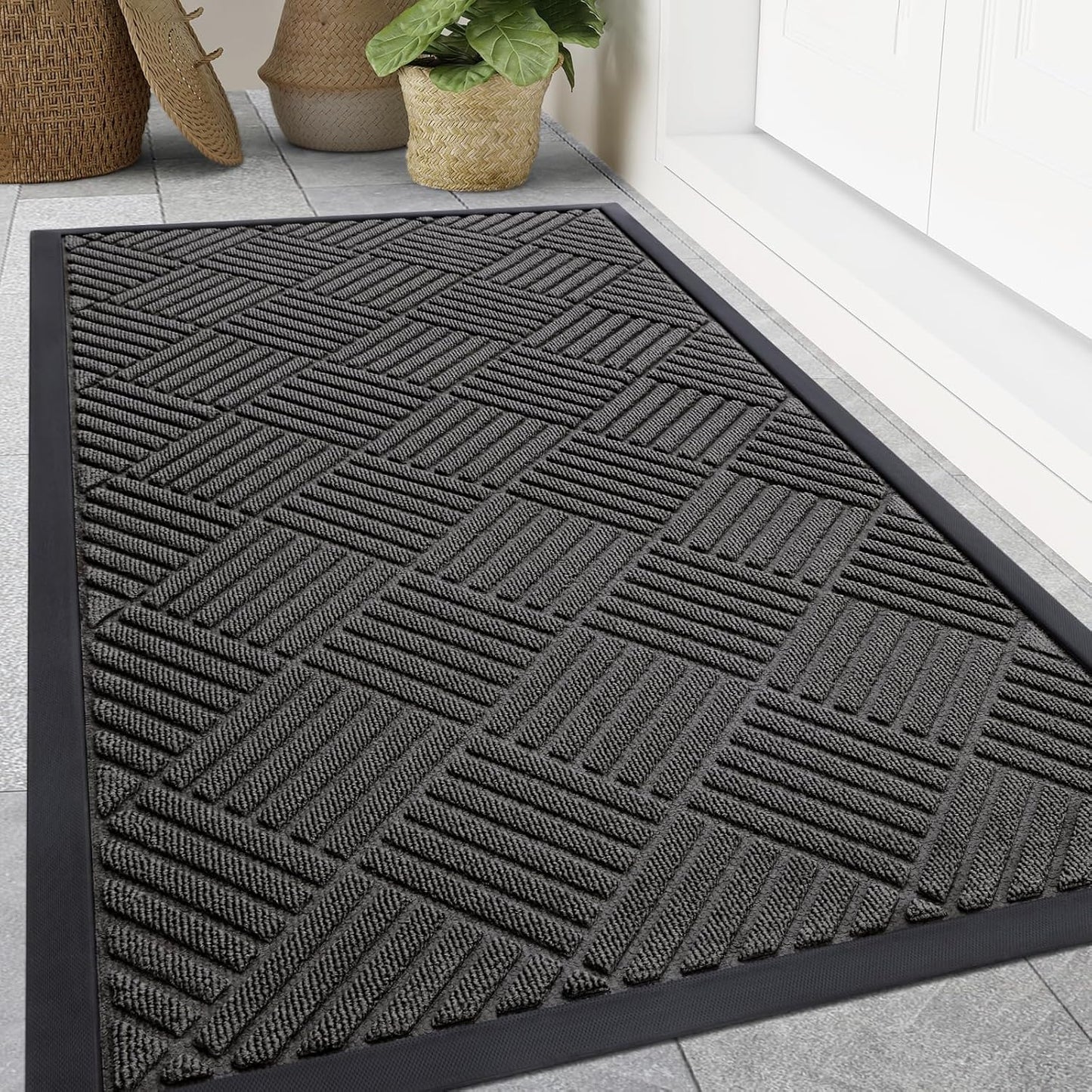 Smiry Front Door Mat Outside Entrance, Heavy Duty Outdoor Indoor Natural Rubber Doormat, Non Slip, Trap Dirt and Moisture, Easy Clean, Low Profile Patio Porch Entryway Mat, 71x47, Grey