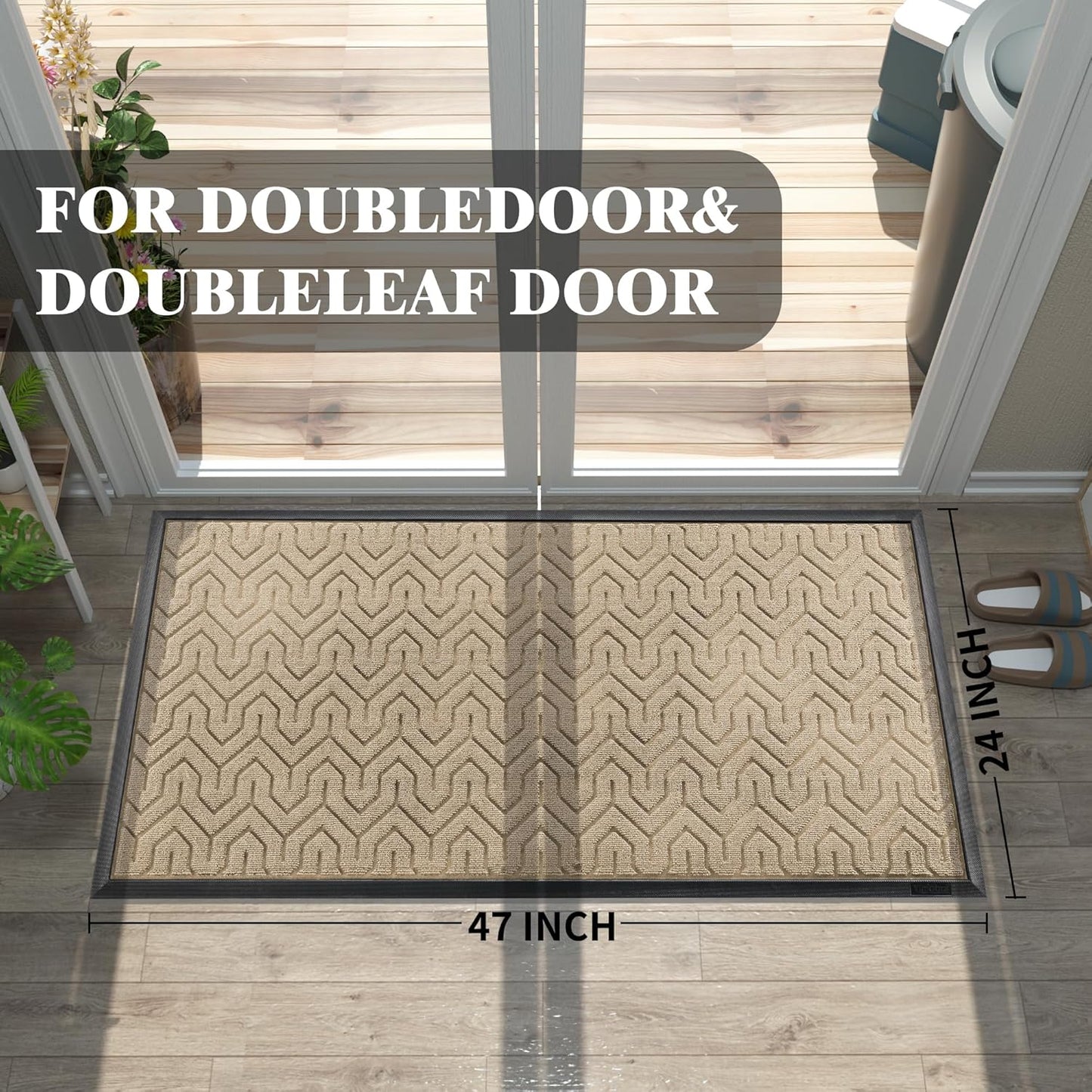 Yimobra Large Door Mat Outside Entrance 47x24, Waterproof Heavy Duty Outdoor Mats for Front Door, Non Slip Rubber Entry Mat for Garage Patio, Easy Clean, Light Beige