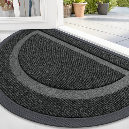 OLANLY Half Circle Door Mat Indoor Outdoor Entrance Welcome, Waterproof All-Season, All-Weather Doormat, Sturdy Natural Rubber, Low Profile, Easy Clean Patio Porch Entryway Mat, 47x32, Black