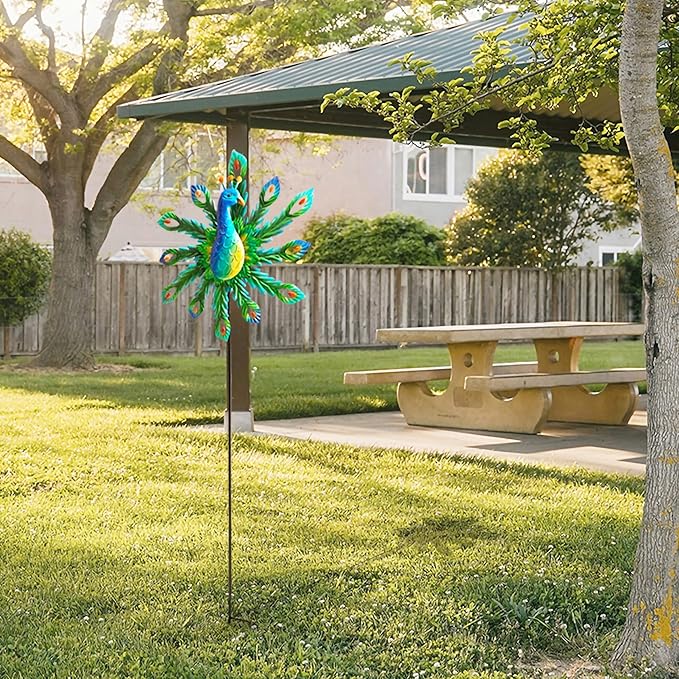 Outdoor Wind Spinner, 37" Metal Peacock Wind Spinner, Peacock Sculpture Garden Wind Spinners for Garden Yard Patio Decoration