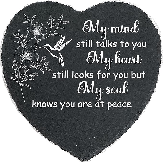 Generic Slate Memorial Stone Personalized, Hummingbird Stepping Stones Memorial Gifts for Loss of Loved One, Sympathy Stone, Memorial Plaque, My Mind Still Talks to You TNP42 (1, Heart) Gray