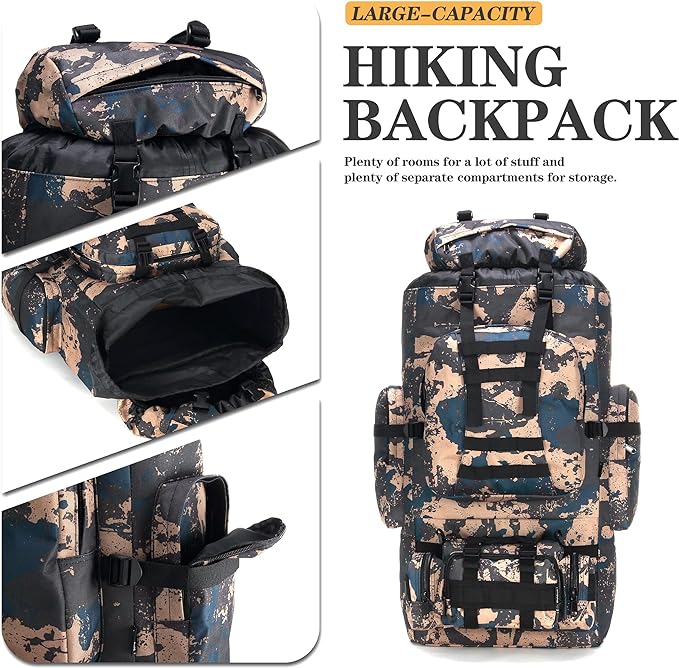 100L Camping Hiking Backpack,Molle military Tactical rucksack backpack,Waterproof Lightweight Hiking Backpack (BlueCp)