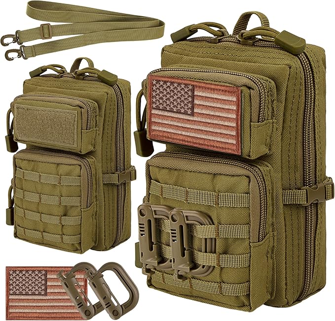 bvya Tactical Molle EDC Utility Pouch Compact Tool Pouch Mini Waist Bag Crossbody Backpack-Design Phone Pouch with Shoulder Strap Flag Patch and D-Rings