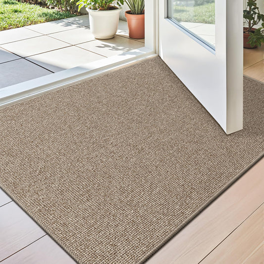 LUMI Indoor Door Mat 24"x36", Ultra Thin Low Profile Non-Slip Doormat for Home Entrance, Absorbent & Stain-Resistant Welcome Mats, Washable Entryway Mat for Front Door, Patio, Porch, Khaki