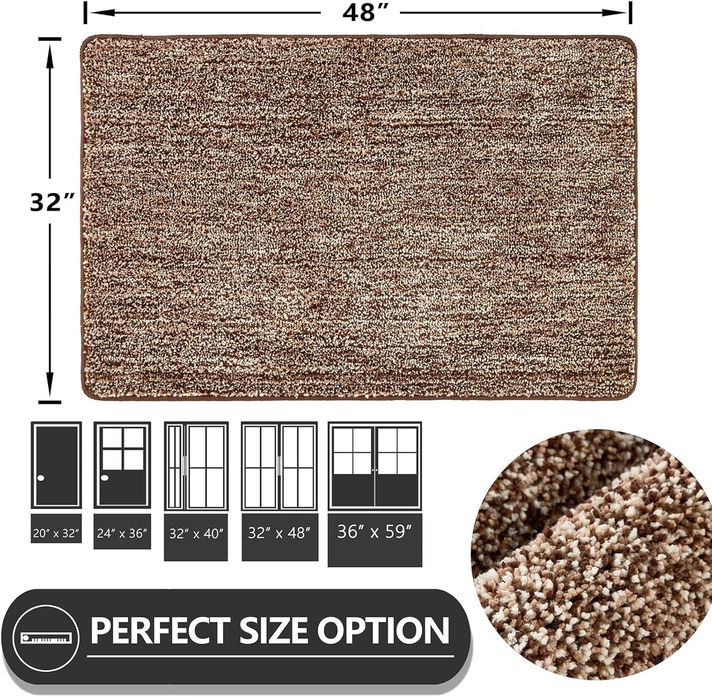 REFETONE Indoor Doormat, Front Door Mat 32"x48" Absorbent Rubber Backing Non Slip Door Mats, Washable Low-Profile Inside Floor Mat Door Rugs for Entryway, Resist Dirt Mud Mat for Dogs, Coffee/Brown