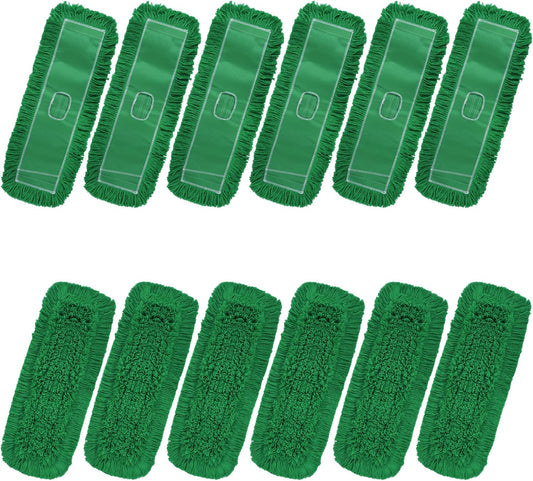 Matthew Cleaning 24'' Industrial Strength Cotton Dust Mop Refill Washable Replacement Heads for Residential & Commercial Use Fit Standard Dust Mop Frames, Hardwood,Concrete Floors Green 12 Pack