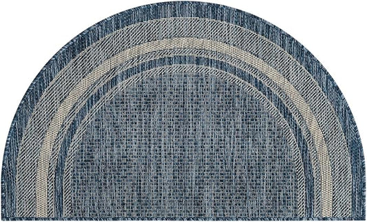 Unique Loom Outdoor Border Collection Area Rug - Soft Border (2' 2" x 3' 7" Hearth, Blue/ Ivory)