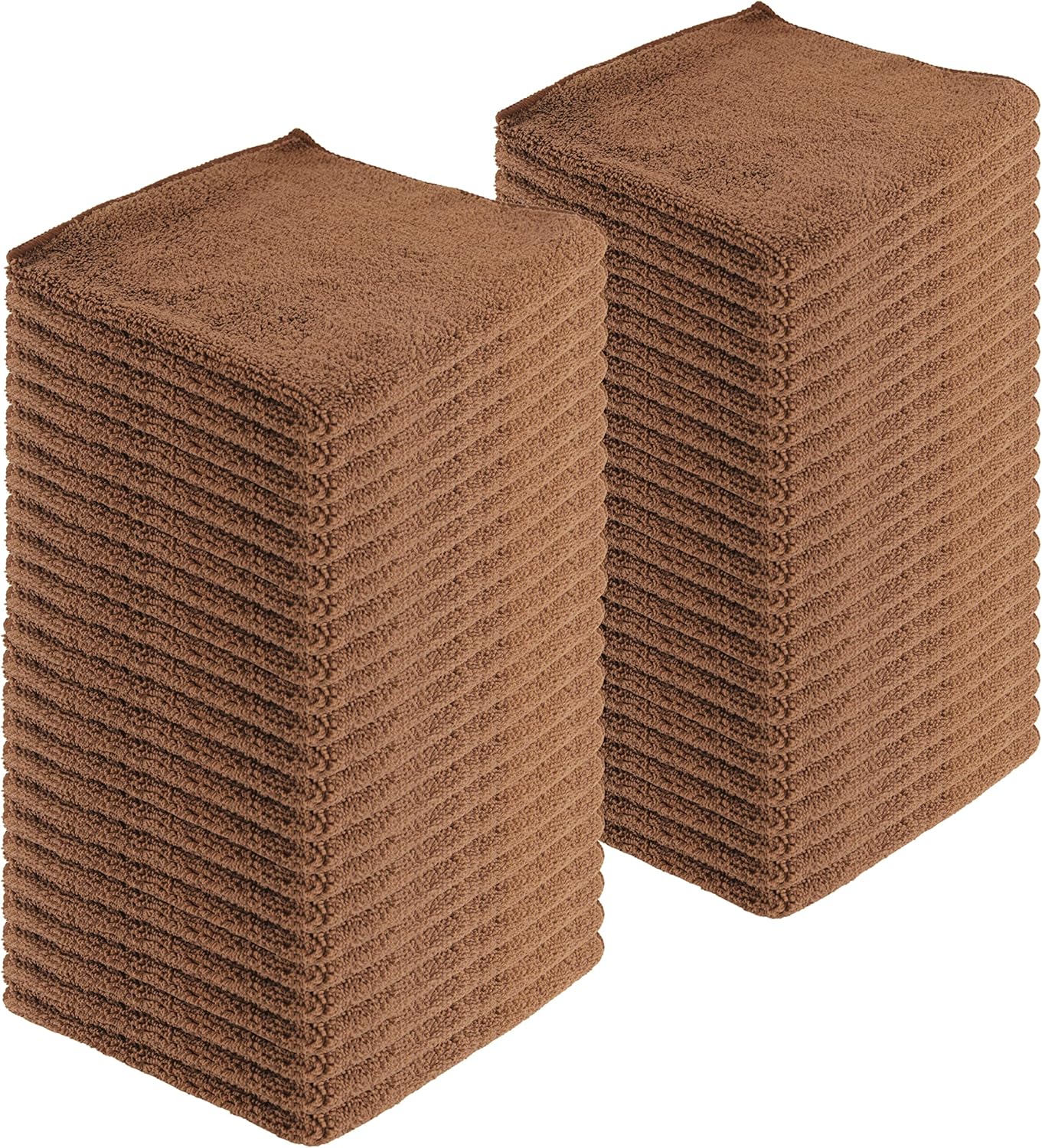 Microfiber Cleaning Cloths,48 Pack, 16"x16", All-Purpose, Softer, Highly Absorbent, Lint-Free, Reusable, Washable Pro Towels, Brown, for House, Kitchen, Bathroom, Car, Office