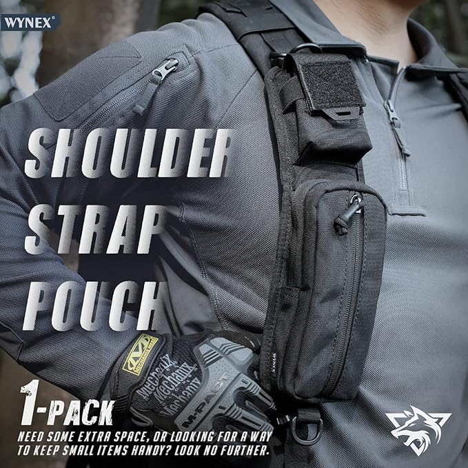 WYNEX Molle Accessories Pouch of Double Zipper Pocket Version, Backpack Strap Pouch Shoulder Strap Molle Attachment Tactical Accessories Bag Shoulder Starps Zipper Pocket Additional Phone Holder