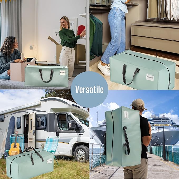 VENO 6 Pack Moving Bags w/Backpack Straps, Heavy Duty, Moving Boxes Alternative, Packing Supplies, Large Storage Totes for Dorm Room Essentials with Zipper for Clothes (Light Green Matte, 6 Pack)