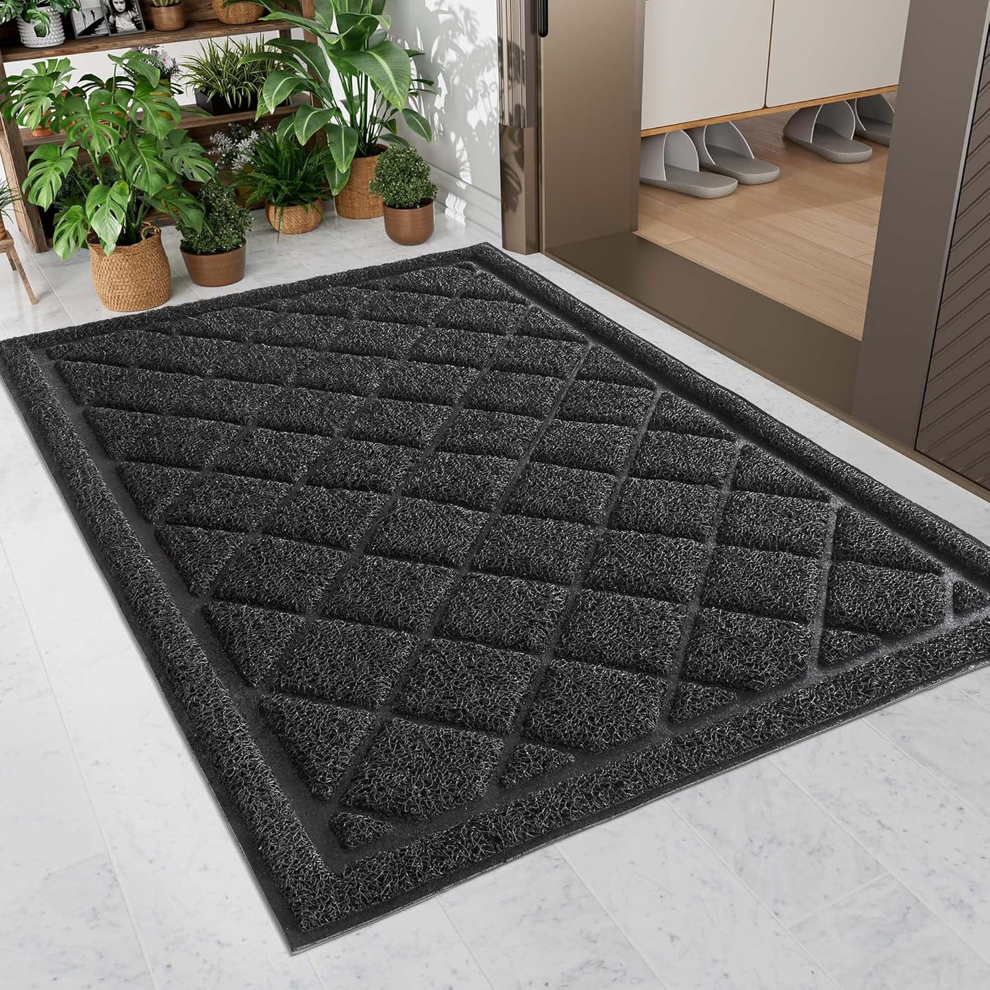 Front Door Mat Indoor Outdoor Entrance, 36" x 60" Heavy Duty All-Season All-Weather Waterproof Doormat Trap Dirt and Moisture Easy Clean Low Profile Patio Porch Entryway Mat
