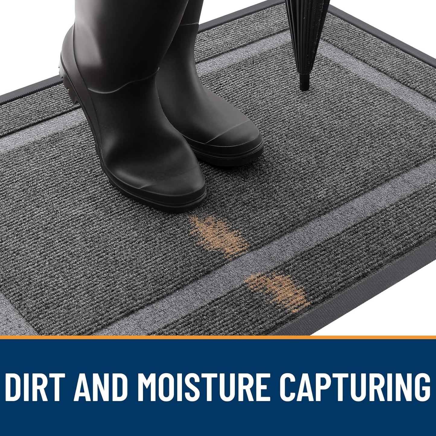 OLANLY Front Door Mat Indoor Outdoor Entrance, Waterproof All-Season, All-Weather Doormat, Sturdy Natural Rubber, Fade Resistant, Low Profile, Easy Clean Patio Porch Entryway Mat, 71x23, Dark Grey