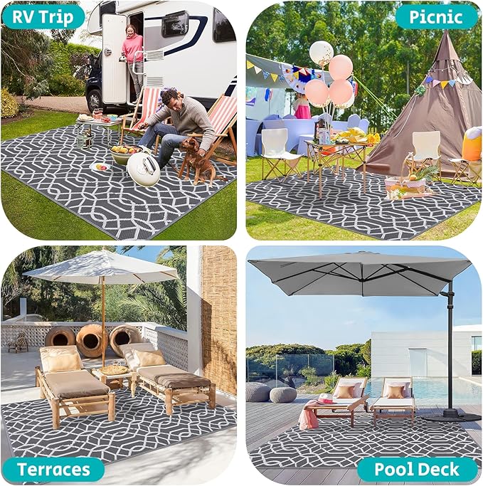 HEBE Outdoor Rug Waterproof 6x9, Reversible Plastic Straw Rug RV Camping Rug, Indoor Outdoor Patio Mat Clearance, Outside Carpet for Porch,Deck,Camper,Balcony,Backyard,Picnic