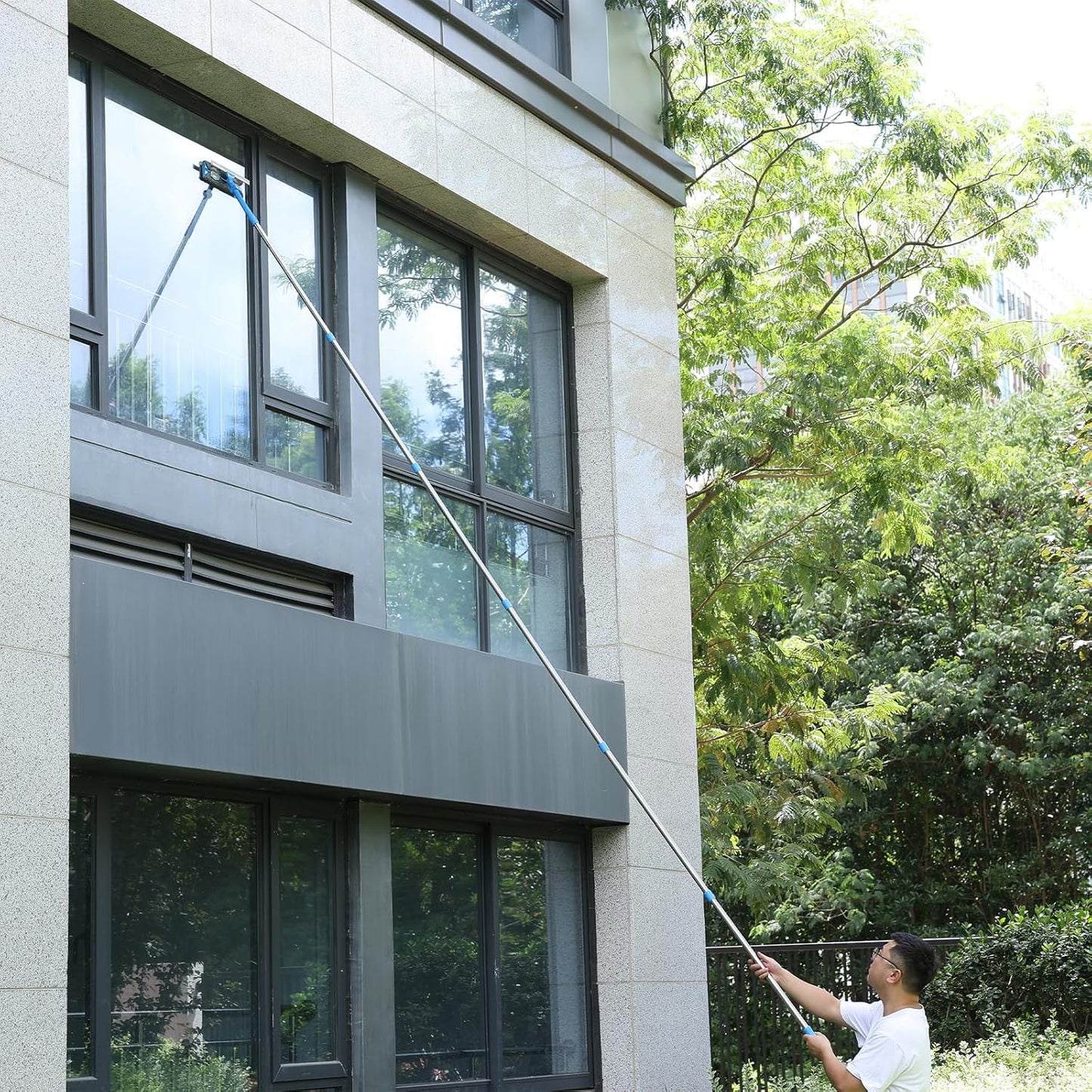 20 Feet+ High Reach Window Squeegee, 2-in-1 Window Cleaner Tool with 15.5Ft Extension Poles, Professional Window Washing Kit, Long Window Cleaning Equipment for High Outdoor Windows Glass