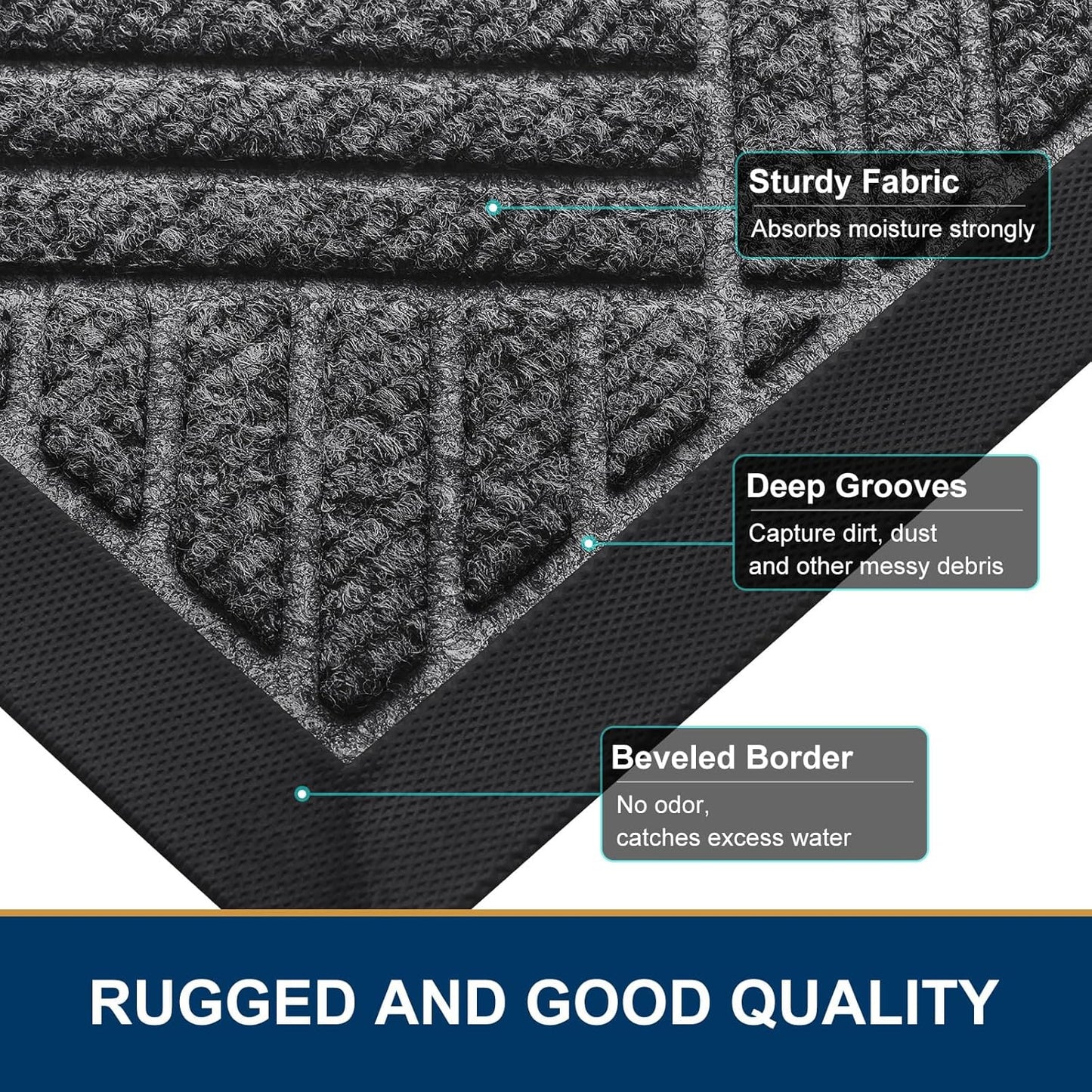 Smiry Front Door Mat Outside Entrance, Heavy Duty Outdoor Indoor Mat, Natural Rubber Doormat, Non Slip, Trap Dirt and Moisture, Easy Clean, Low Profile Patio Porch Entryway Mat, 71x23, Light Grey